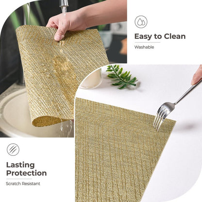 Leetaltree Gold Placemats Set of 24 - Heat Resistant Non-Slip Place mats for Dining Table, Washable Durable PVC Vinyl Woven Table Mats(Luxury Gold, 24)
