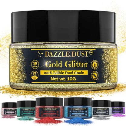 Dazzle Dust Edible Glitter Sprinkles for Cake Decorating, Drinks, Cookie, Icing, Dessert Decorations, Sparkly Luster, Food-Grade, Vegan, Gluten Free, Kosher, Bulk 10g, Gold