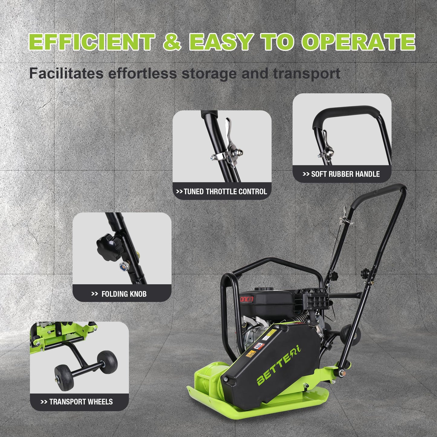 BETTERI Plate Compactor 6.5HP with 196cc 5400 VPM Gas Engine, 20"x15" Compactor Plate Machine, 2500 lbs Compaction Force Plate Tamper, Soil Compactor Machine for Pavers, Walkways, Yard