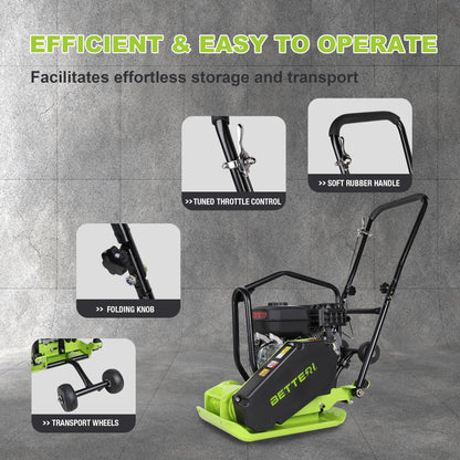 BETTERI Plate Compactor 6.5HP with 196cc 5400 VPM Gas Engine, 20"x15" Compactor Plate Machine, 2500 lbs Compaction Force Plate Tamper, Soil Compactor Machine for Pavers, Walkways, Yard