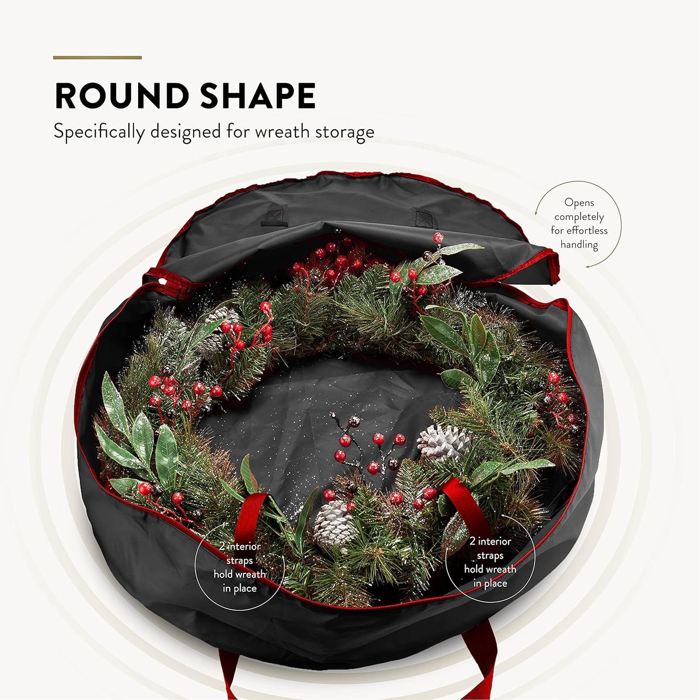 ZOBER Wreath Storage Bag - Waterproof 24 Inch Oxford Container for Artificial Wreaths - Durable Dual Zippered Design, Black