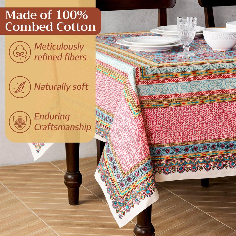 Maison d' Hermine Premium Table Cloth Rectangle Table 100% Combed Cotton 108 x 70 Inches Tablecloth Reusable Decorative for Dining Room, Farmhouse, Home, Party, Festive & Wedding - Lauris