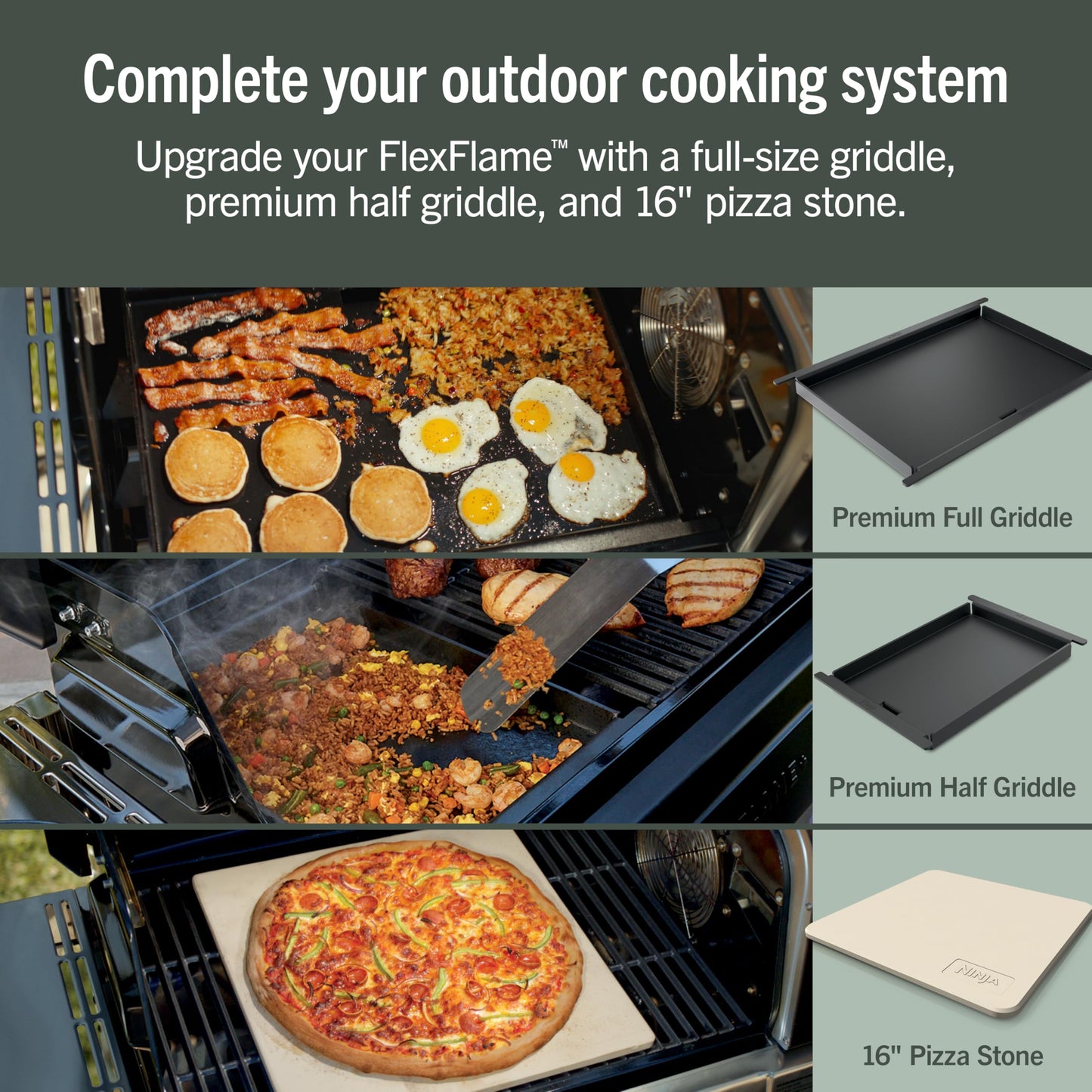 Ninja FlexFlame Grill and Smoker | Electric and Propane Grill, Roaster, BBQ Grill | 5-in-1 Cooking System | 3 Burner | Digital Control | Outdoor Cooking, Griddle, Pizza Maker | Blue | PG301BL