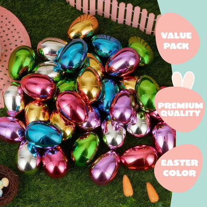 JOYIN 3.15" Metallic Easter Eggs, Shinny Plastic Eggs Colorful Bulks for Easter Hunt, Filling Treats, Easter Basket Stuffers, Classroom Prize Supplies, 48PCS