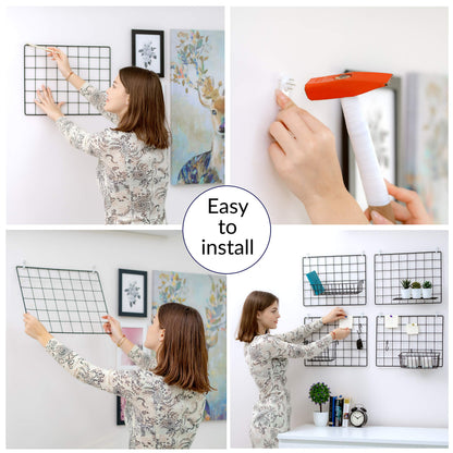 ODOXIA 2 Pack Wire Wall Grid Panel | Photos & Pictures Display Grid Wall Panels | Black, Magnetic & Metal Grid | Photo Grid Wire Board | Hanging Home, Office & Kitchen Decor