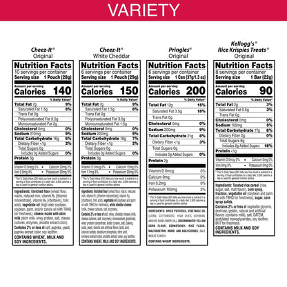 Kellogg's Cheez-It, Pringles & Rice Krispies Treats Snacks Mega Variety Pack, 30.1oz Box (30 Count)