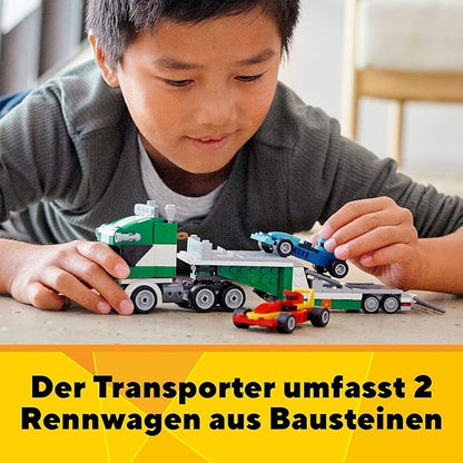 LEGO 31113 Creator 3-in-1 Racing Car Transporter Construction Game Truck with Trailer Crane and Tug Gift Idea for Children