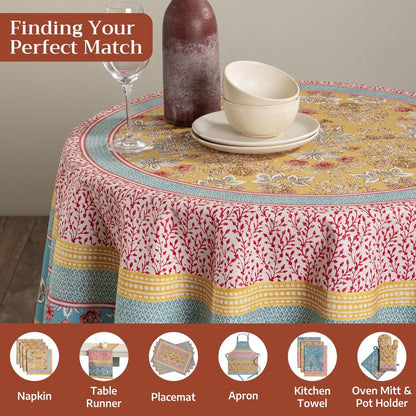 Maison d' Hermine Table Cloth Round Table 100% Cotton 63 Round Inches Tablecloth Reusable Decorative for Dining Kitchen Room Farmhouse Home Gifts for Mothers Day Spring Summer - Marquise
