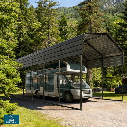MFSTUDIO RV Carport 14x35 ft, Outdoor Heavy Duty Carports, Height 13 ft for Large RVs Metal Shed Canopy Shelters Garage Shelter Shade Car Ports with Galvanized Roof for 2 Cars, Truck and Boats ﻿
