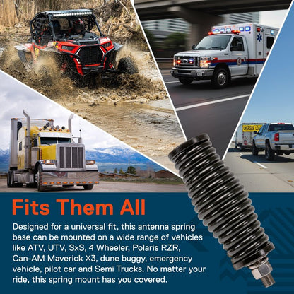 True MODS Black Heavy-Duty Stainless Steel CB Radio Antenna Spring Mount Base [3/8" 24 Thread] for Offroad UTV ATV SxS Side-by-Side 4 Wheeler Polaris RZR Razor Can-Am Maverick X3 Semi Truck Vehicle