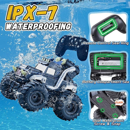 3-in-1 Amphibious Remote Control Car RC Boat/Water Gun 2.4GHz All Terrain Waterproof Monster Trucks for Boys Age 4-7 W/2 Batteries 70 min Birthday Gift Pool Toys for Kids Ages 4-8