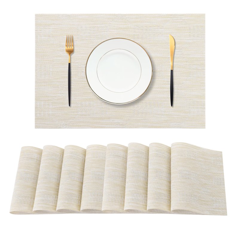 Leetaltree Wheat Placemats Set of 8 - Heat Resistant Non-Slip Place mats for Dining Table, Washable Durable PVC Vinyl Woven Table Mats（Wheat, 8）