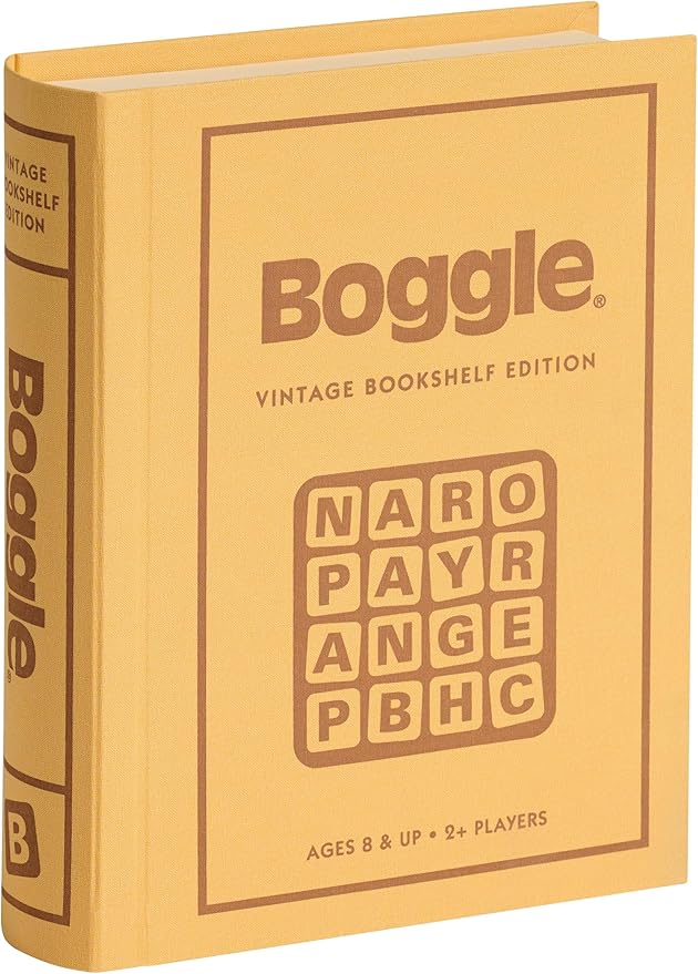 WS Game Company Boggle Vintage Bookshelf Edition Classic Word Games Linen-Wrapped Book Box with Retro 1976 Design Ages 8+
