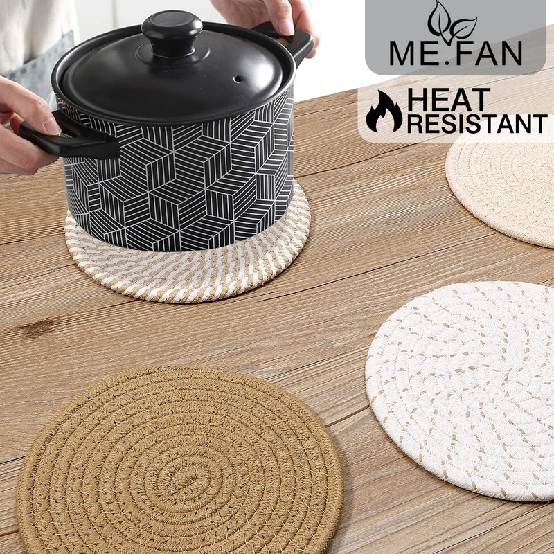 ME.FAN 7 Inch Trivets/Potholders 4 Set Cotton Thread Weave Trivets for Pots and Pans - Large Coasters/Hot Pads to Protect Desktop & Countertop - Mix 2