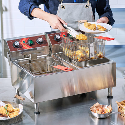 EGGKITPO (ECF3-NG) 40LB 90,000 BTU Natural Gas Fryer and 10L×2 Commercial Fryer with Timer and Basket Dual Tank Fryer(120v 3600w)
