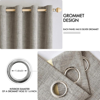 MIULEE Linen Curtains - 100% Blackout Thermal Insulated Drapes | Greige Room Darkening 52x108 Inch (2 Panels)