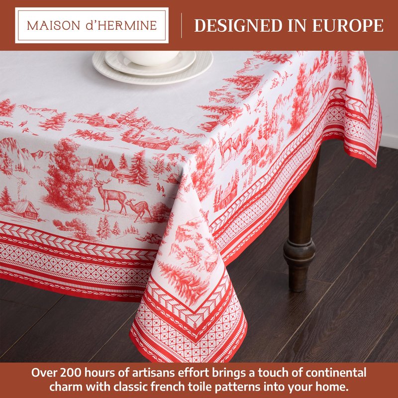 Maison d' Hermine Table Cloth Square Table 100% Cotton 60 x 60 Inches Fall Tablecloth Reusable Everyday Use for Thanksgiving Christmas Decorations Dining Farmhouse Party (Winter Jouy)