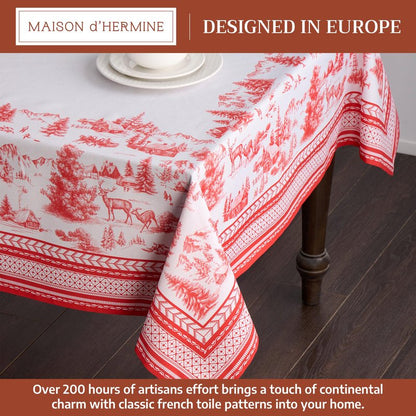 Maison d' Hermine Table Cloth Square Table 100% Cotton 60 x 60 Inches Fall Tablecloth Reusable Everyday Use for Thanksgiving Christmas Decorations Dining Farmhouse Party (Winter Jouy)