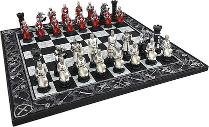 Medieval Times Crusades Red and White Armored Maltese Knights Chess Set with 17 Board