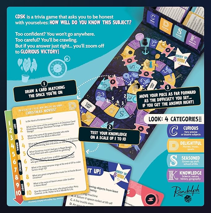 Randolph CDSK | Fun Trivia Party Game for Teens and Adults | Great for Game Nights and Large Groups | Two Player or Team Challenge | 2500+ Trivia Questions | Ages 14+ | 2 to 16 Players | 45 Minutes