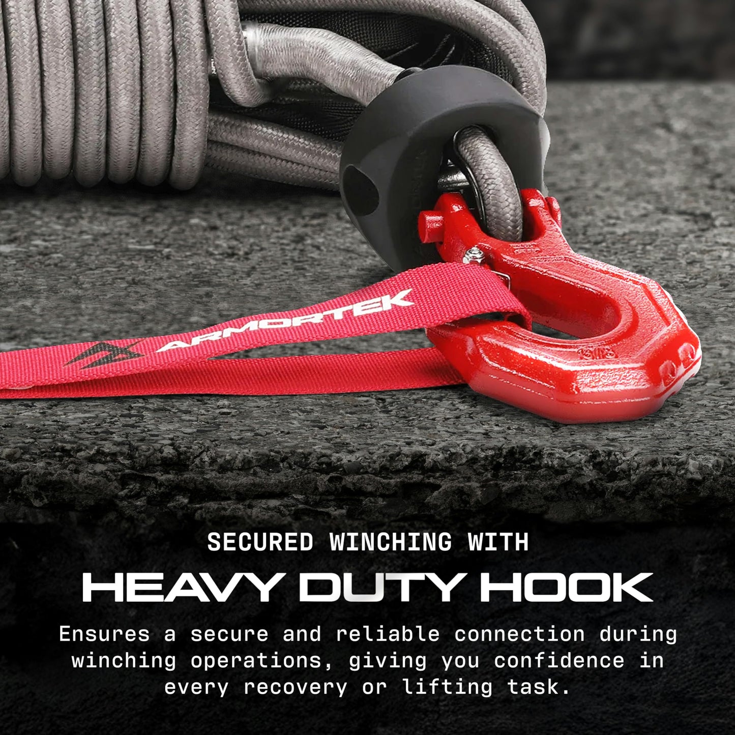 Armortek Extreme Synthetic Winch Rope Heavy Duty Tow, 1/2" x 65.6' Winch Cable, Abrasion Resistance – Ultimate Winch Rope Kit, for Car, Truck