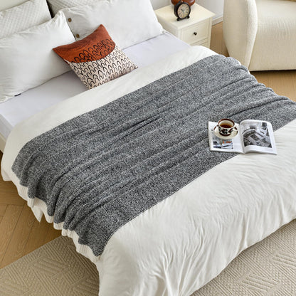 Chunky Knit Boucle Throw Blanket, Soft Washable Coastal Blanket for Bed Couch, Lightweight Cozy Oversized Feather Knit Blanket Indoor Outdoor for Sofa (Black, Twin 60"x80")