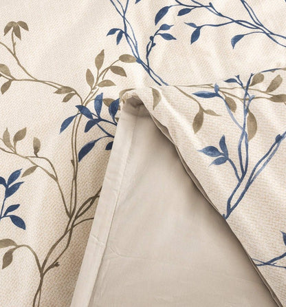 Tache Elegant Leaf Vine Nature Earthy Floral Neutral Cream Beige Tan Blue Breathable Poplin Cotton Zipper Duvet Cover, California King