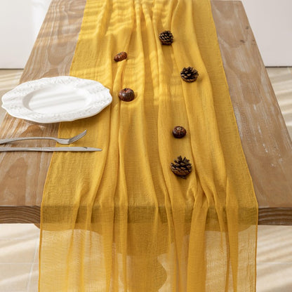 Keketoarrange 6pcs Golden Gauze Rustic Cheesecloth Table Runner 120 Inch 10 FT for Wedding Baby Shower Bridal Shower Birthday Engagement Garden Outdoor Party Long Sheer Boho Decorations