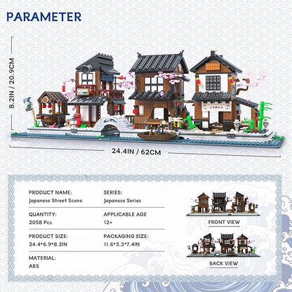 Traditional Japanese Cherry Blossom Village Building Set Sakura Street View Architecture Building Block - Izakaya &amp Tea House Collectible Construction Toy Gift for Adults &amp Anime Fans 2058P
