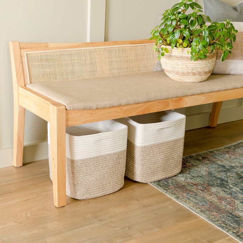 NaturalCozy Storage Cubes 11 Inch Cotton Rope Woven Baskets for Organizing, 3-Pack | Cube Bin Square Shelves Organizer, Classroom, Kids Toy Bins, Closet, Baby Nursery
