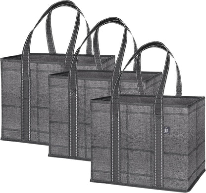 VENO Reusable Grocery Bags - Heavy-Duty Utility Tote with Handles, Water Resistant | 3 Pack, 6 Gallon
