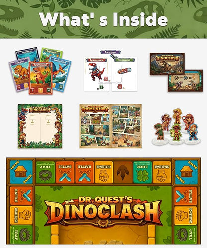 Dr. Quest Dino Clash Educational Math Board Game | Dinosaur-Themed Addition &amp Subtraction Game | Educational Family &amp Homeschool Math Game for Kids Ages 6–10