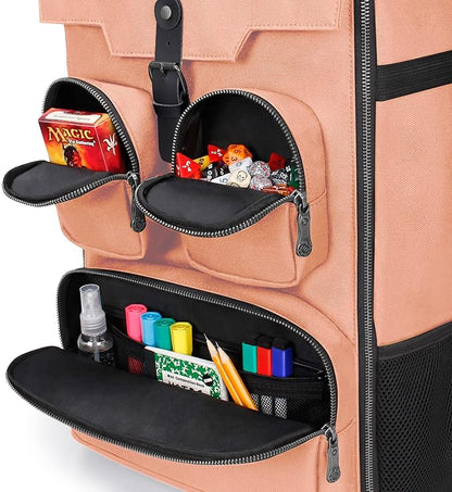 ENHANCE Collector's Edition Board Game Backpack - Reinforced Rigid Board Game Storage with Padded Shoulder Straps Carrying Handle and Accessories Pockets for Dice Cards More (Dragon Pink)