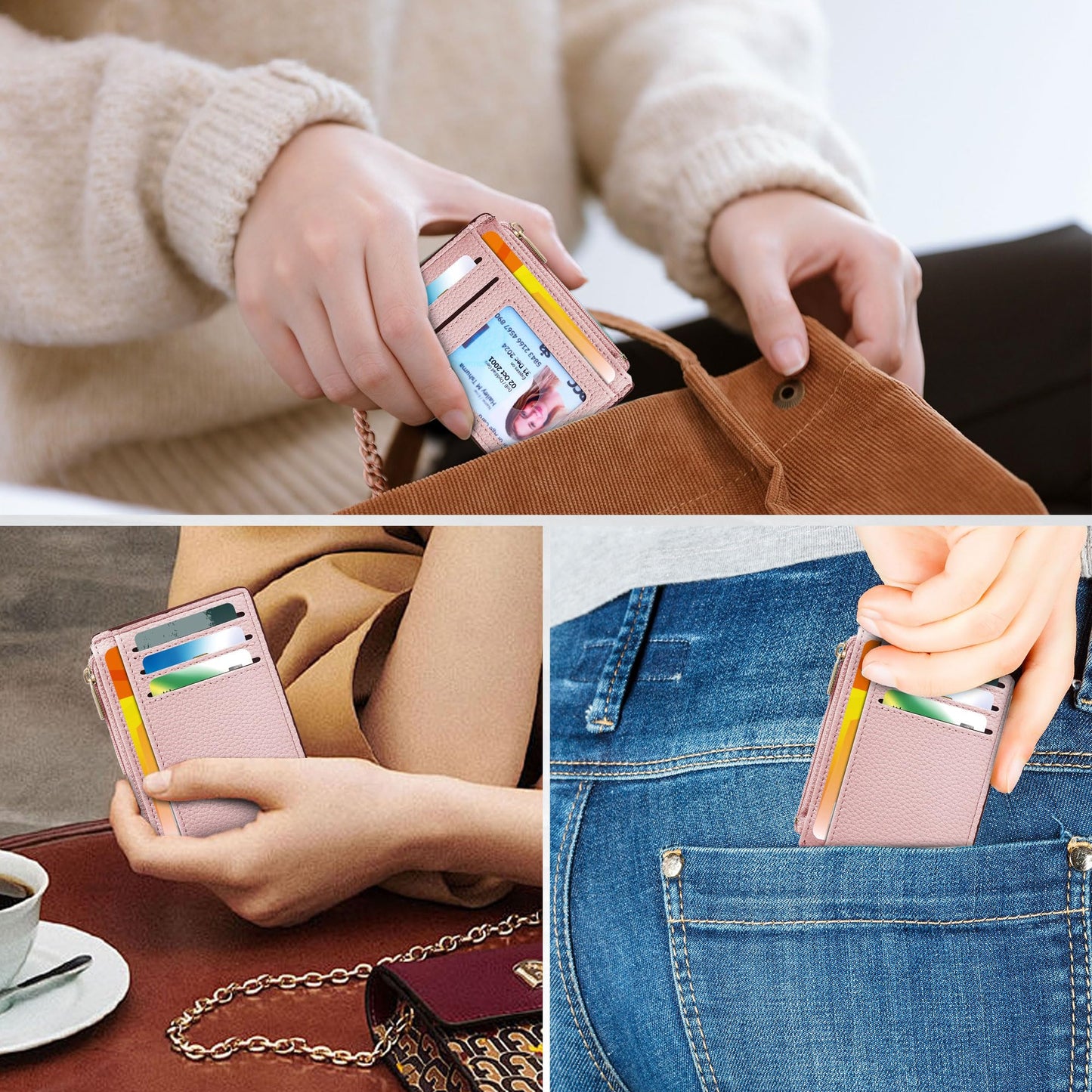 Tipmile Credit Card Holder for Women Slim Minimalist Front Pocket RFID Blocking Wallet Small Compact Card Case with ID Window, Light Pink