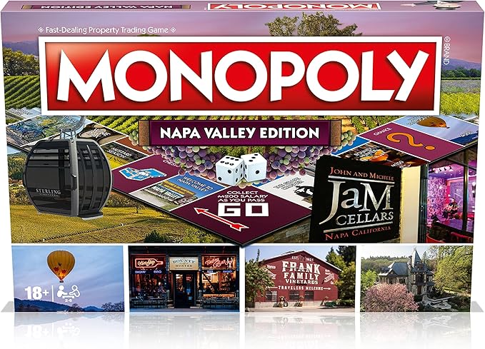 Monopoly Board Game Napa Valley Edition: 2-6 Players Family Board Games for Kids and Adults Board Games for Kids 8 and up for Kids and Adults Ideal for Game Night