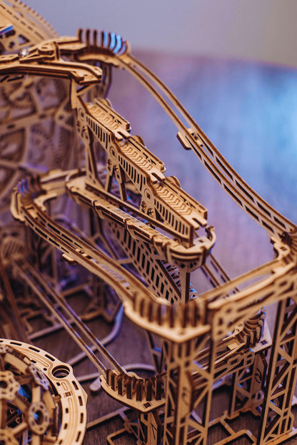 Wood Trick Wooden Marble Run Electric Motorized - 3D Wooden Puzzles for Adults to Build - 15x14 in - Roller Coaster Wooden Model Kits for Adults to Build