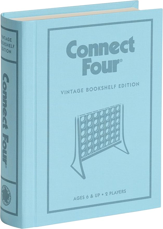 Connect Four Vintage Bookshelf Edition - 4 in a Row Game by WS Game Company Fabric-Wrapped Book Box Display Classic Strategy Tabletop Games for 2 Players Ages 6+