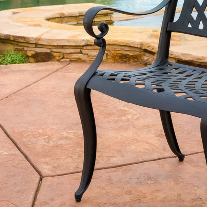 Christopher Knight Home Hallandale Outdoor Cast Aluminum Chairs, 2-Pcs Set, Antique Matte Black
