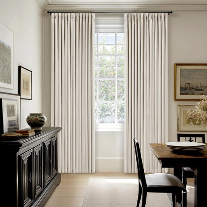Skiennix 100% Blackout Linen Curtains - 96 Inch Length | Light Blocking Dual Layer Drapes in Cream Ivory