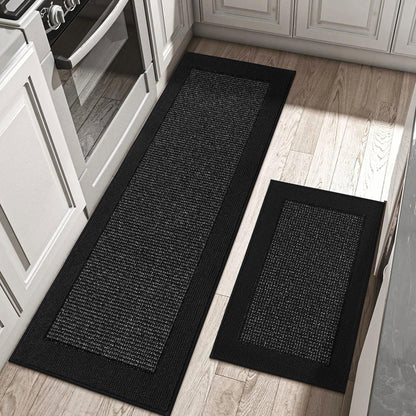 BEQHAUSE Kitchen Rugs and Mats Set of 2 Non-Slip Kitchen Mats for Floor, Absorbent and Stain Resistant Kitchen Runner, Machine Washable Rugs for Kitchen, Laundry & Sink, 24"x36"+24"x60", Black