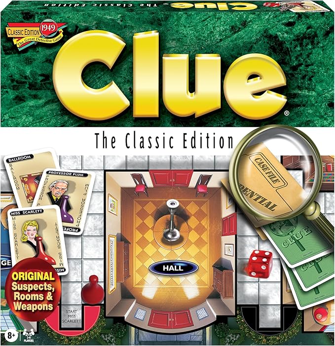 Clue Classic with 1949 Card Artwork &amp Suspects by Winning Moves Games USA Original Whodunnit Murder Mystery Game with Metal Weapons for 3to 6 Players Ages 8 and up