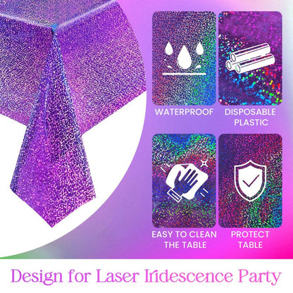 Just Shimmer Sparkling Holographic Laser Tablecloth - Shimmering, Waterproof, Easy to Clean - Ideal for Bachelorette, Birthday, Wedding, and Anniversary Party Decorations (Purple, 1)