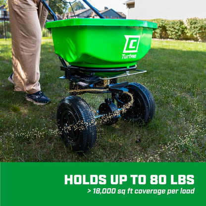 Chapin 89000A Spreader, Lawn and Garden, 80Lbs, TurfPro, Broadcast, Push, Walk Behind, 10" Tires, Weather-Proof, Poly Hopper, Pull-Bar Lever with 15 Setting Gate, Spreads Fertilizer and Seeds