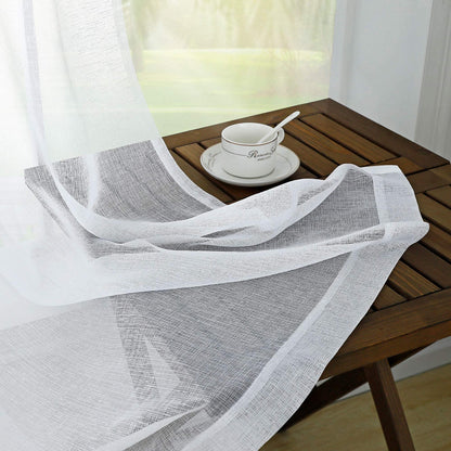 KOUFALL White Sheer Curtains 96 Inches Long 2 Panel Set Drapery Faux Linen Rod Pocket Shabby Chic Curtains for Bedroom Living Room 96 Inch Length