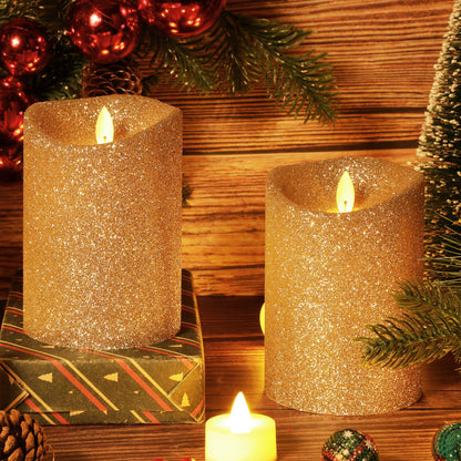 Retisee 4 Pack Valentine's Day Ivory Glitter Flameless Candles 3.5 x 5 Inches Flickering Flame Wick Pillar Battery Operated Real Wax LED Candle with Remote for Anniversary Wedding Birthday Home Decor