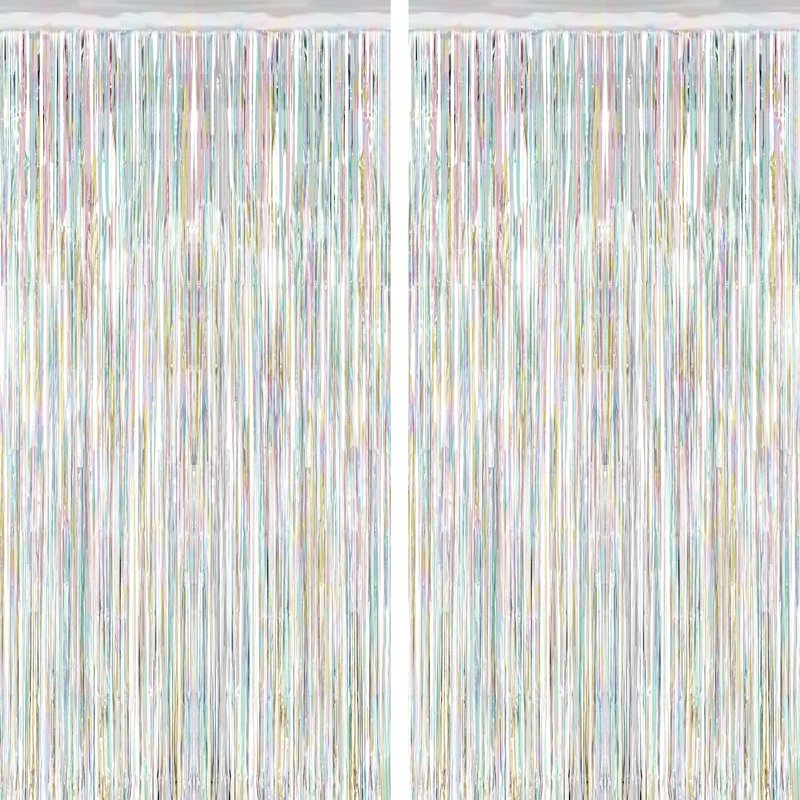 2 Pack Backdrop Curtains, 3.28 FT x 7.05 FT Laser Silver Fringe Curtains, Metallic Tinsel Foil Curtains Party Streamer, Photo Backdrop Party Decorations Bithday Photo Booth Props
