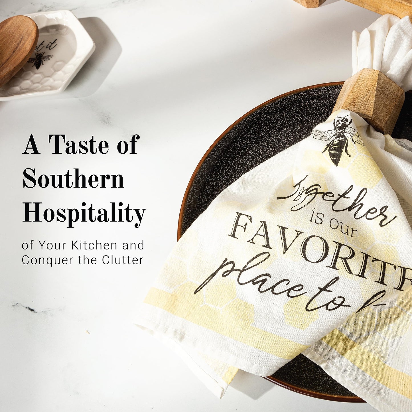 Young's Inc. Cotton Dish Towels - Set of 2 - Absorbent Tea Towels for Drying Dishes, Glassware, and Hands - Spring Bathroom and Kitchen Decor - Honey Bee