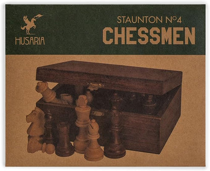 Husaria Staunton Tournament No. 4 Chessmen with 2 Extra Queens and Wooden Box 3-inch Kings