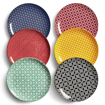 DOWAN 8.5" Salad Plates Set of 6, Ceramic Dessert Plate for Appetizer, Sushi, Microwave, Oven & Dishwasher Safe, Colorful Design Perfect for Party, Wedding, Birthday, Mothers Day Gifts