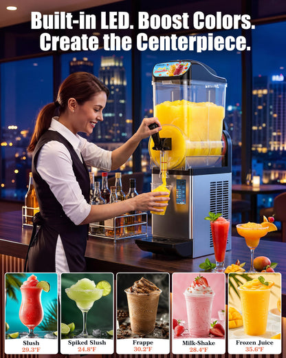 GSEICE 4.8 Gal /18L Commercial Slushie Machine, 5-in-1 Single Tank Slushy Frozen Drink Maker for Restaurants, Bars,Cafe and Home